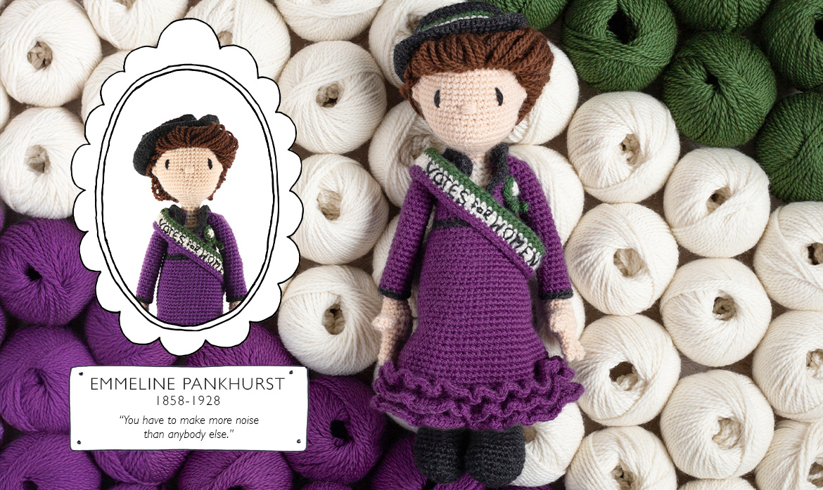 Emmeline Pankhurst international womens day crochet doll